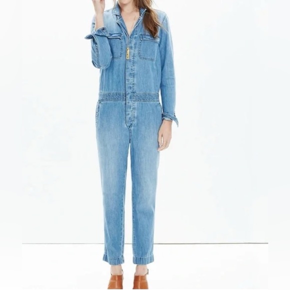 Madewell Denim Riveter Coverall Jumpsuit Medium Rinse Sz Small Oversized Relaxed - Picture 6 of 11
